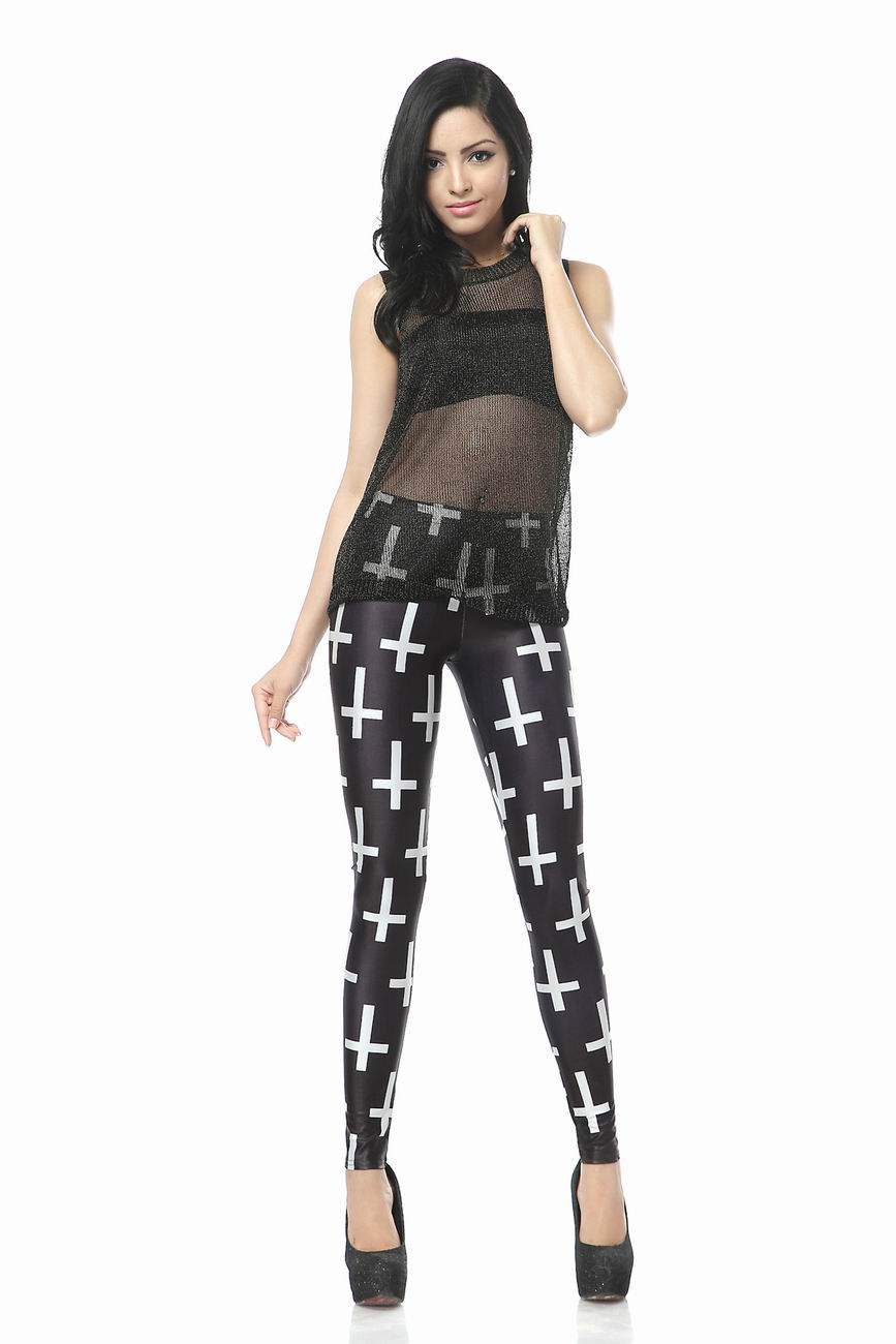 Black Cross Print Leggings